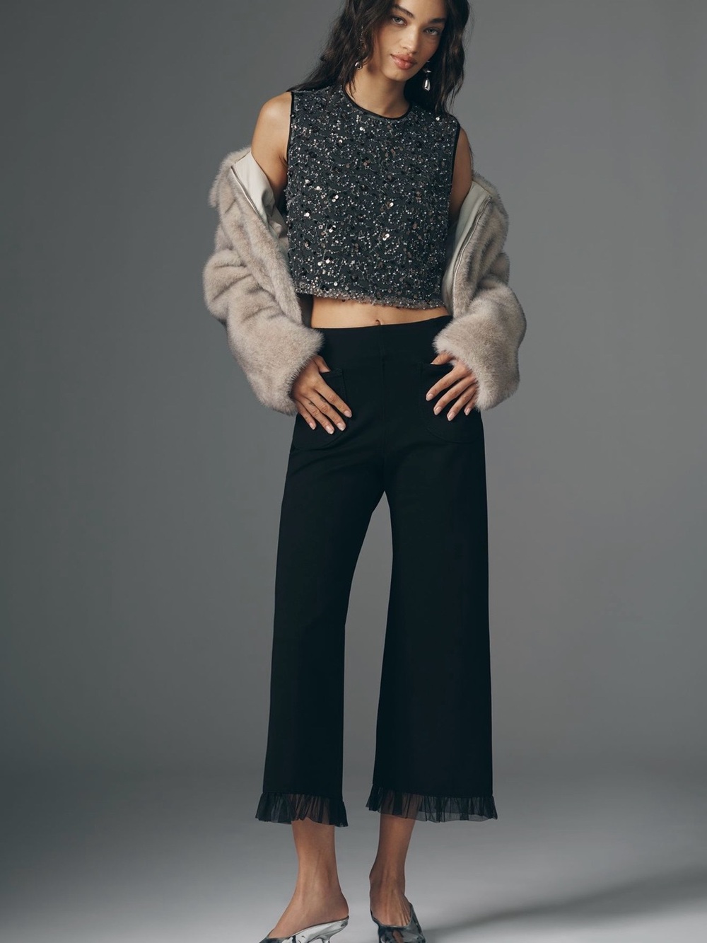 Maeve ColetteTulle High-rise Cropped Wide-Leg Pants